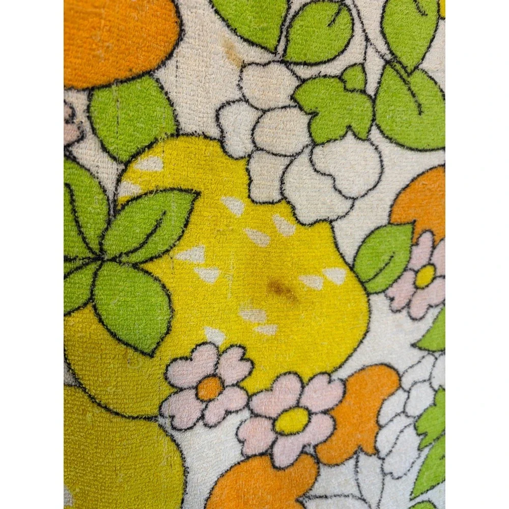 Vintage Citrus Floral Fruit Print Terry Cloth Towel Sheet Colorful Retro 120x100